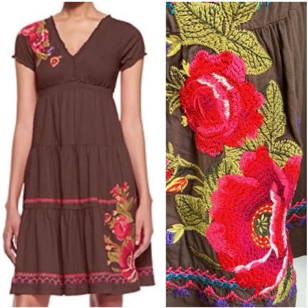 ✨Johnny Was JWLA Floral Tiered & Embroidered Sz Medium Dress✨
